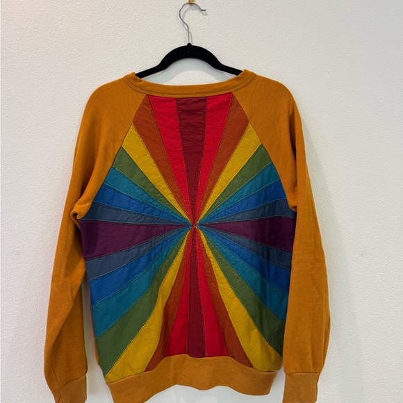 Aviator Nation Rainbow Sunburst Crewneck Sweatshirt Mustard - Picture 6 of 10